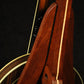 Folding bubinga rosewood and curly maple wood banjo floor stand closeup rear image with Alvarez banjo