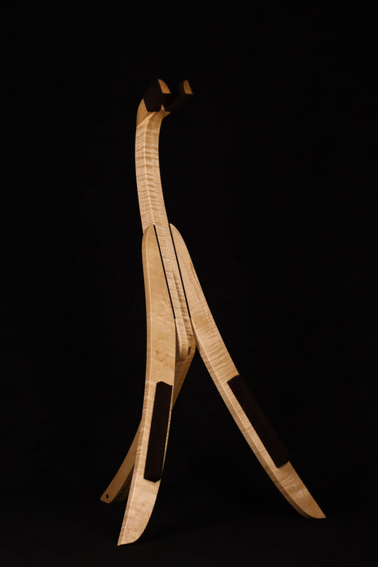Folding curly maple wood banjo floor stand full front image