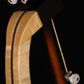 Folding curly maple and walnut wood banjo floor stand yoke detail image with Alvarez banjo