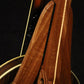 Folding sapele mahogany and curly maple wood banjo floor stand closeup rear image with Alvarez banjo