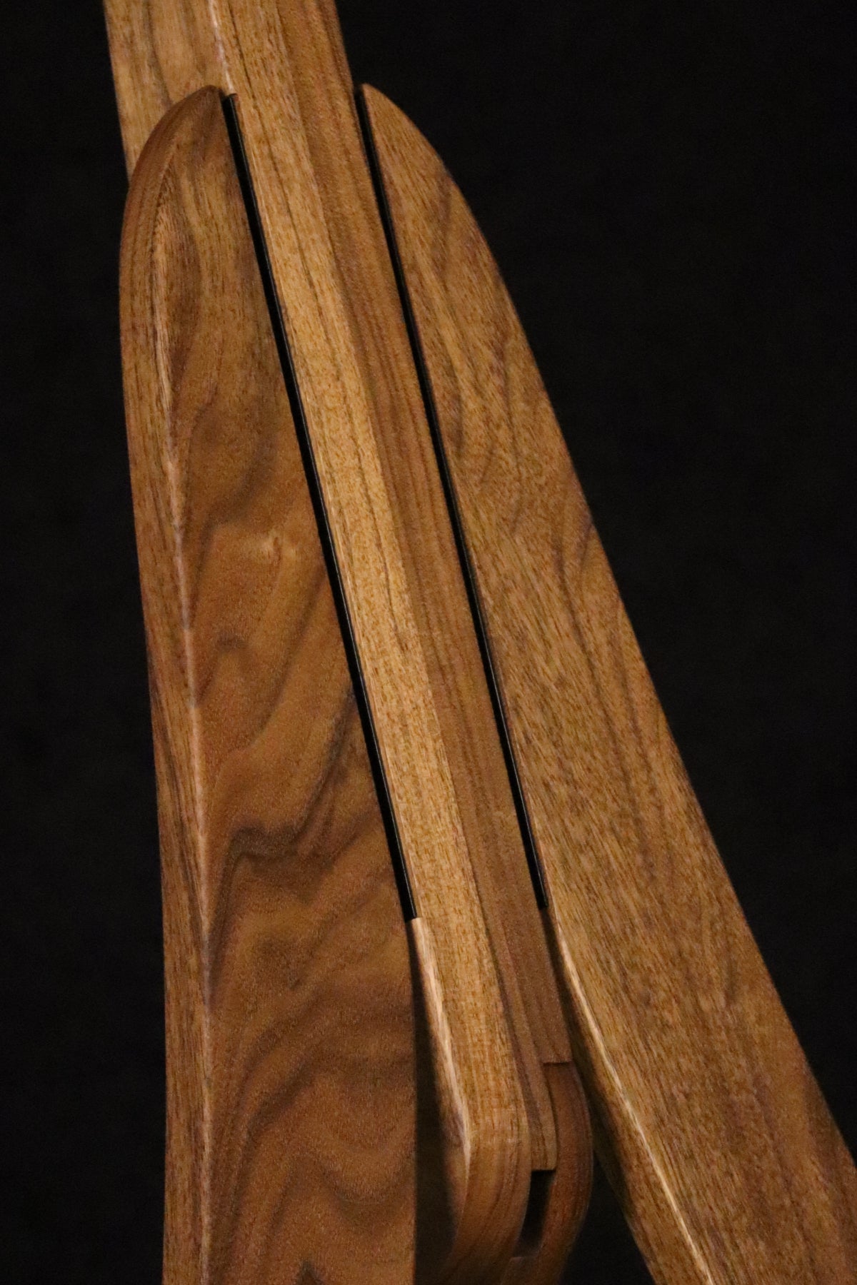 Folding walnut wood banjo floor stand closeup front image