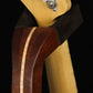Folding bubinga rosewood and curly maple wood electric bass guitar floor stand closeup yoke detail image