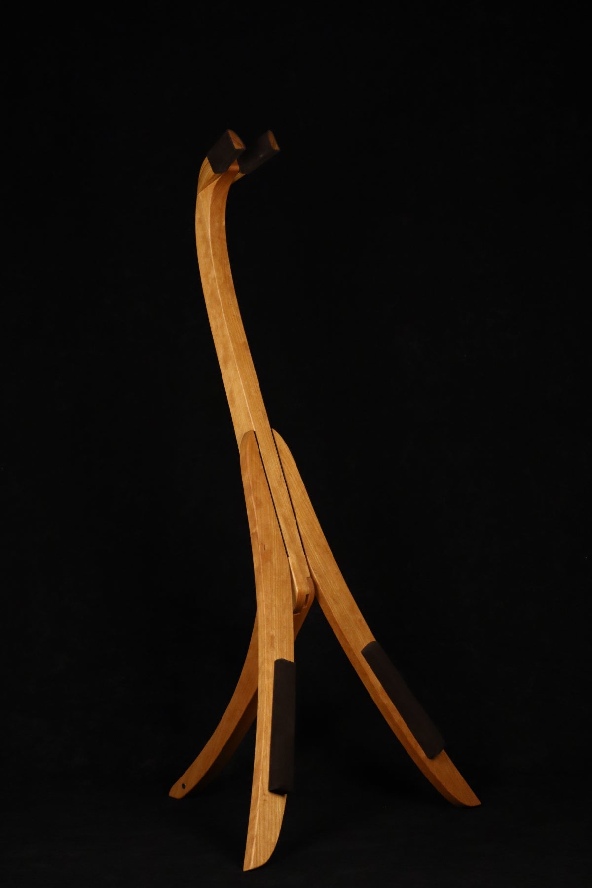 Folding cherry wood electric bass guitar floor stand full front image