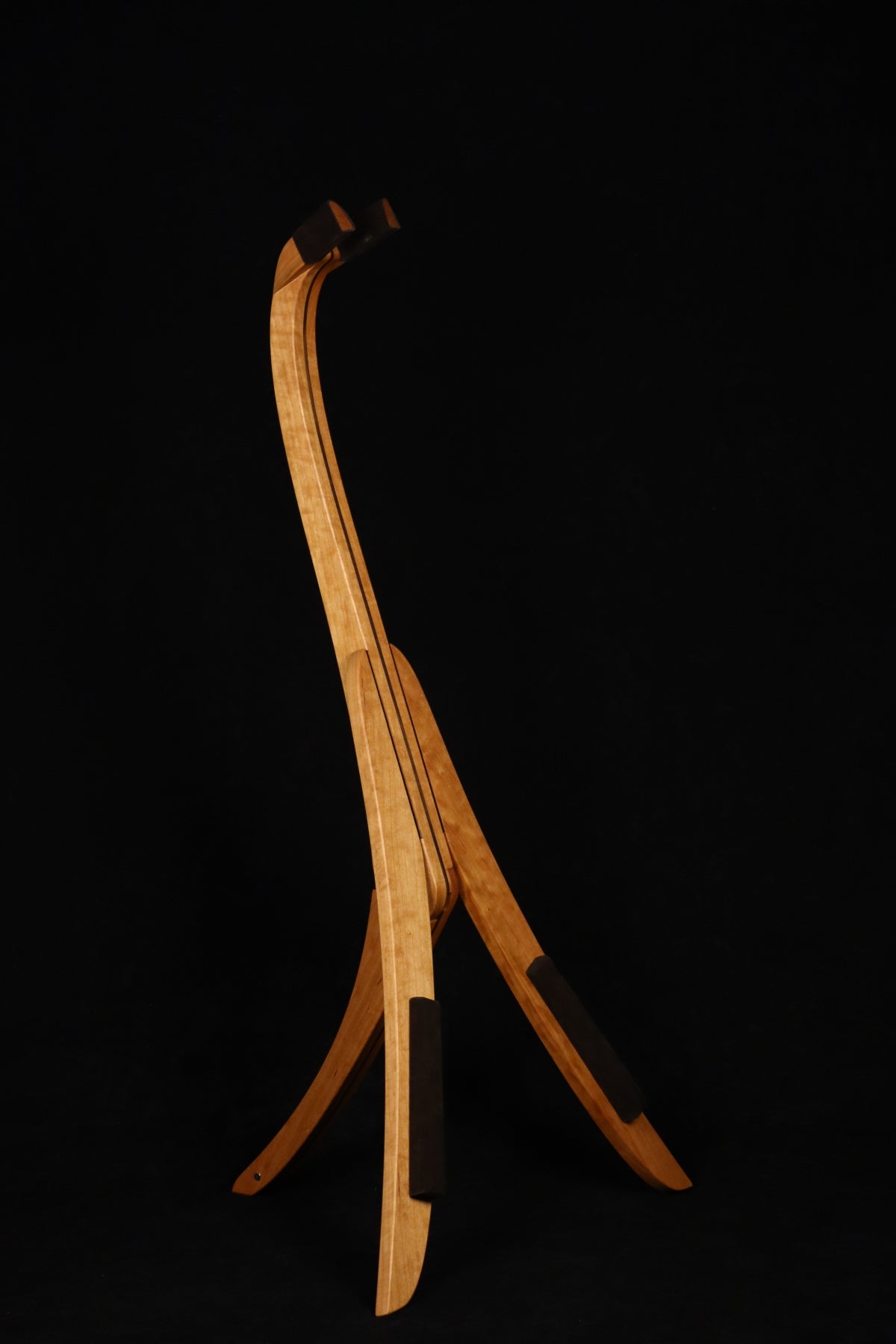 Folding cherry and walnut wood electric bass guitar floor stand full front image