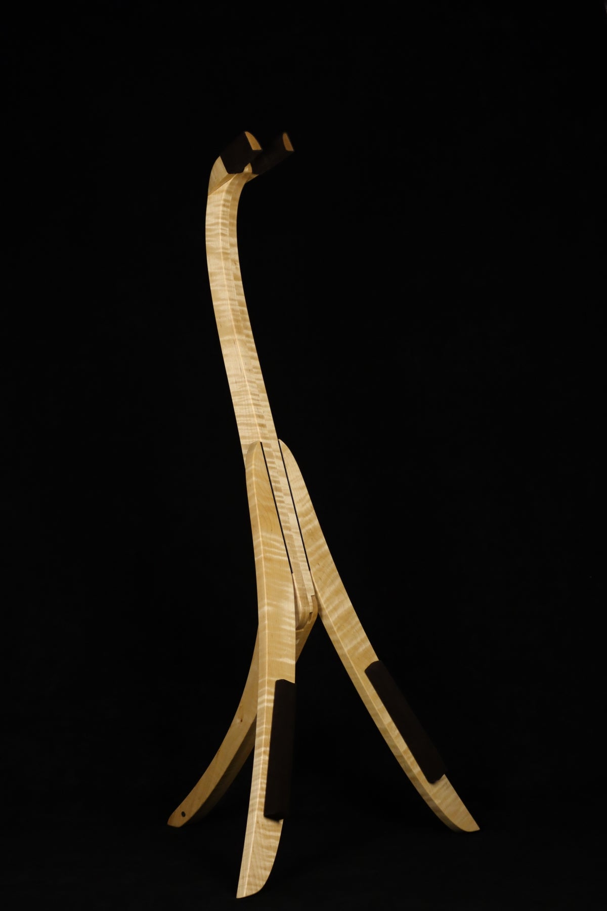 Folding curly maple wood electric bass guitar floor stand full front image