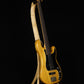 Folding curly maple wood electric bass guitar floor stand full front image with Fender Precision 4 string fretless bass