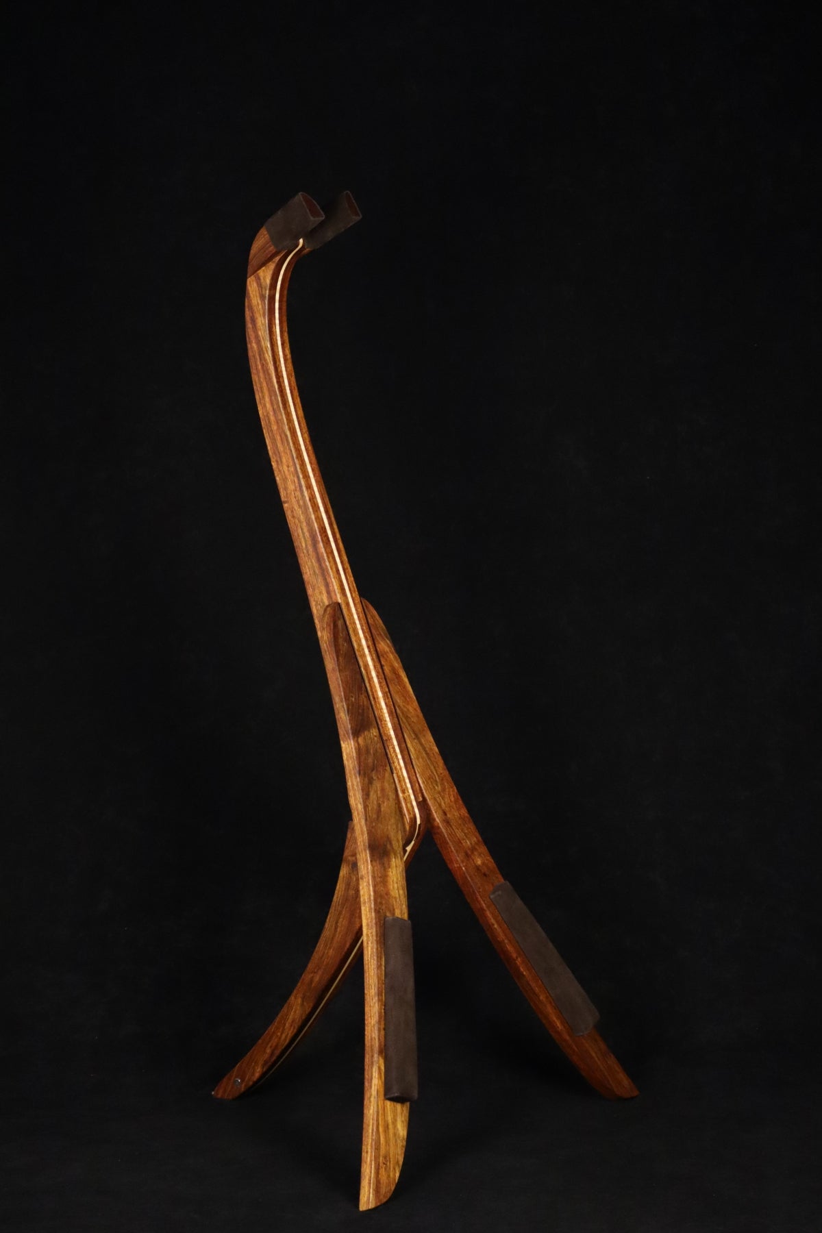 Folding chechen Caribbean rosewood and curly maple wood electric bass guitar floor stand full front image