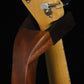 Folding sapele mahogany wood electric bass guitar floor stand closeup rear yoke detail image