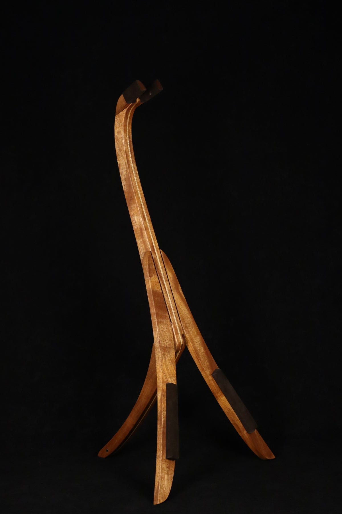 Folding sapele mahogany and curly maple wood electric bass guitar floor stand full front image