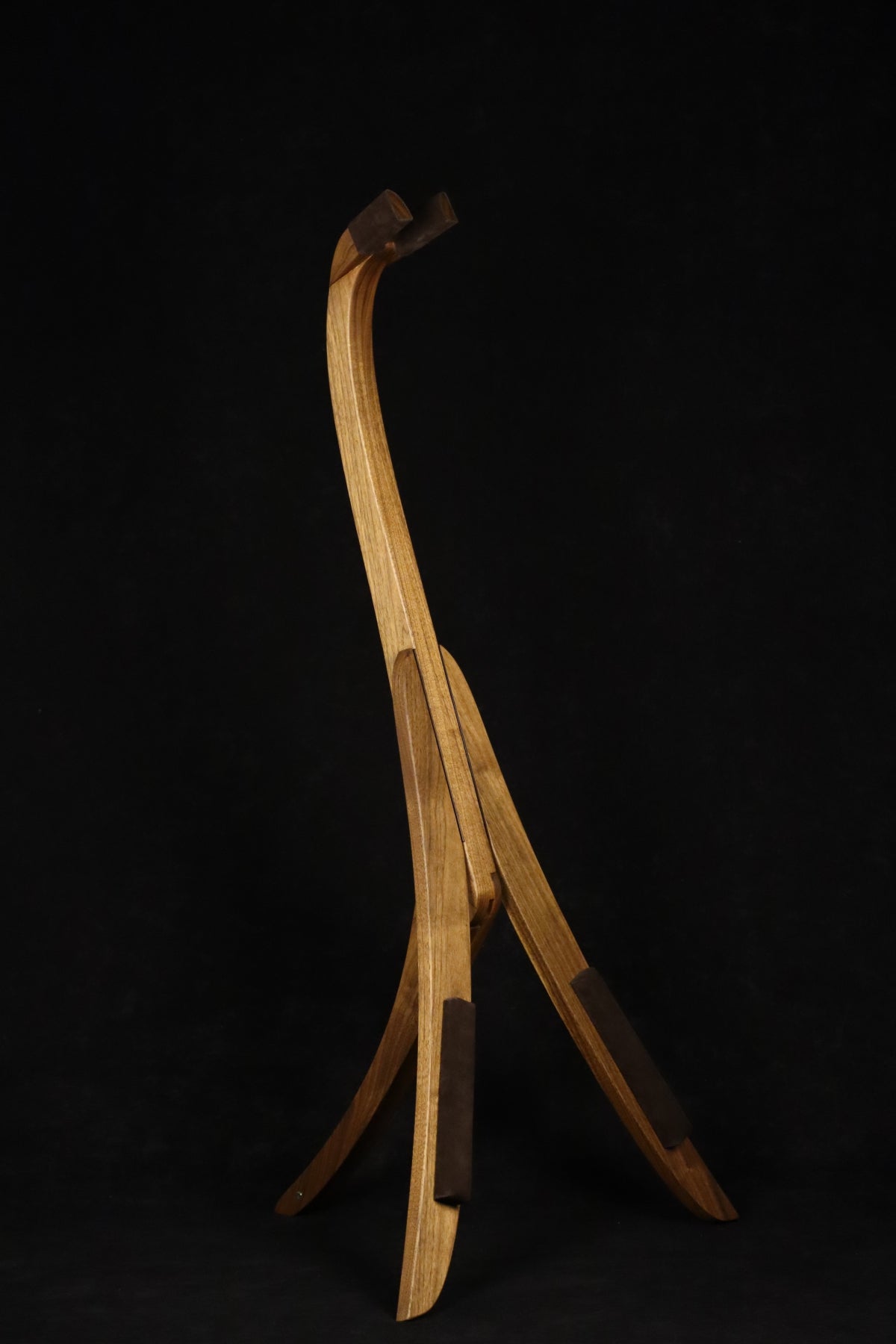 Folding walnut wood electric bass guitar floor stand full front image