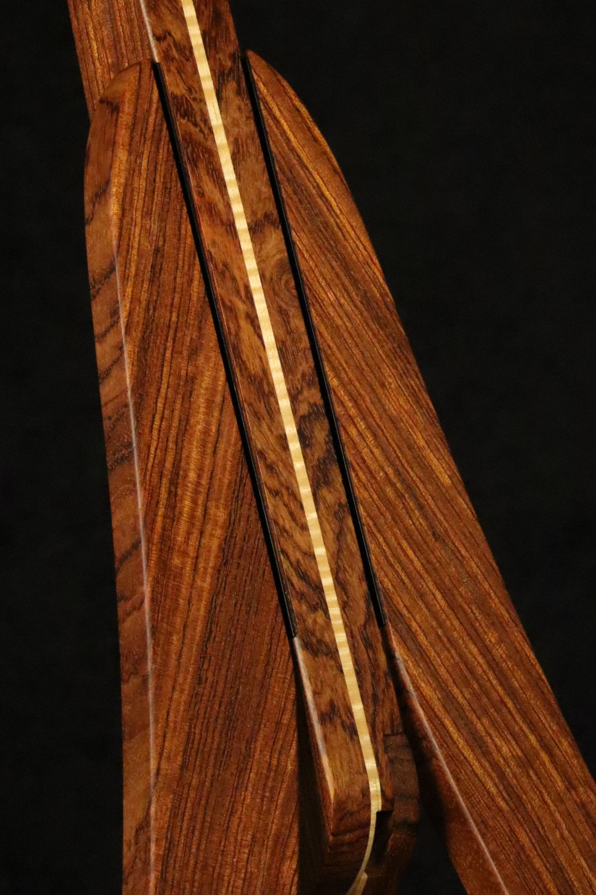 Folding bubinga rosewood and curly maple wood guitar floor stand closeup front image
