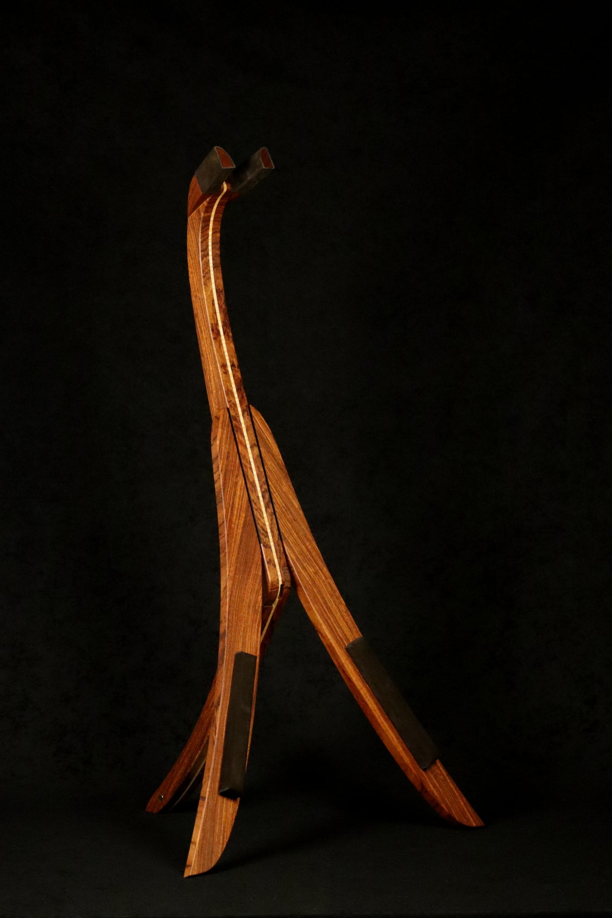 Folding bubinga rosewood and curly maple wood guitar floor stand full front image