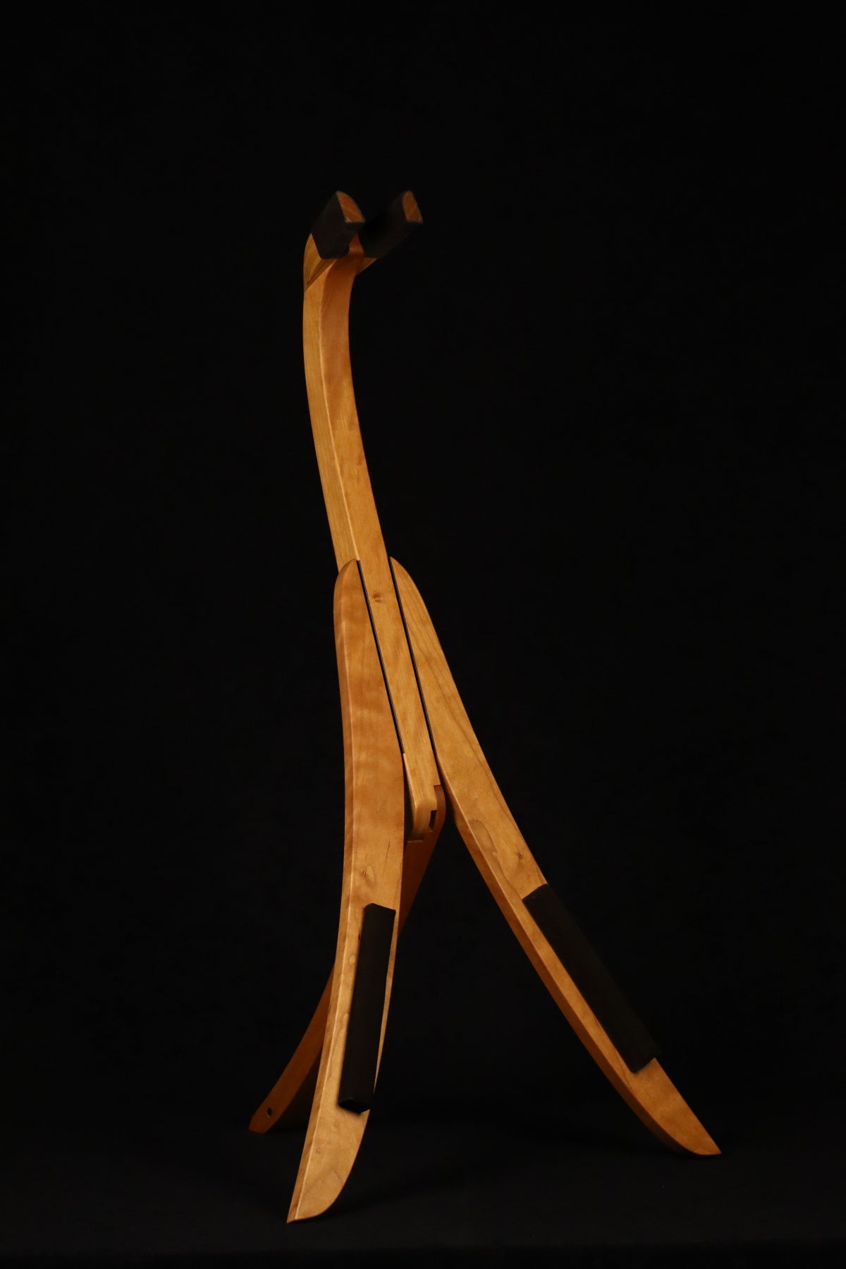 Folding cherry wood guitar floor stand full front image