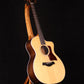 Folding cherry and walnut wood guitar floor stand full front image with Taylor guitar