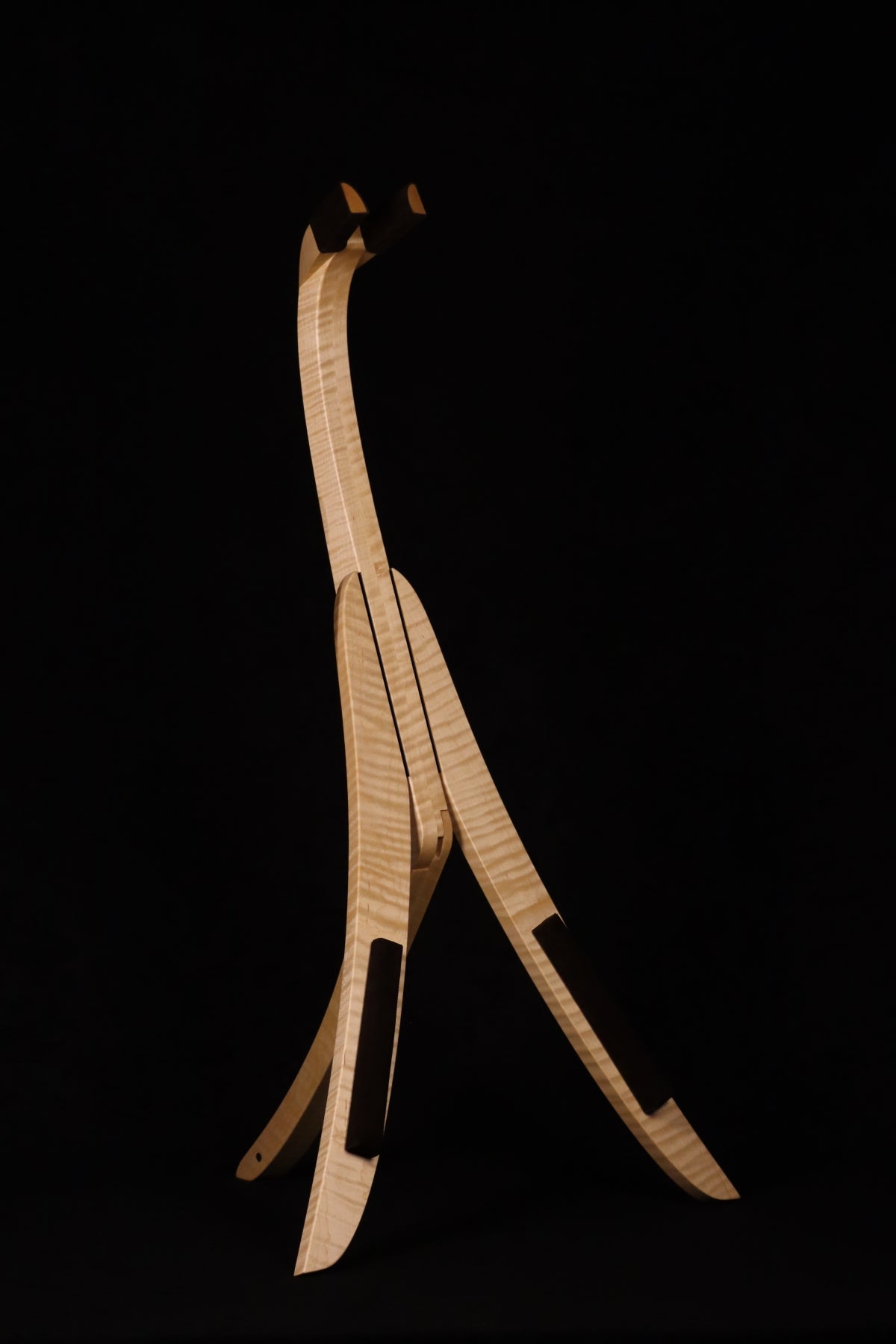 Folding curly maple wood guitar floor stand full front image