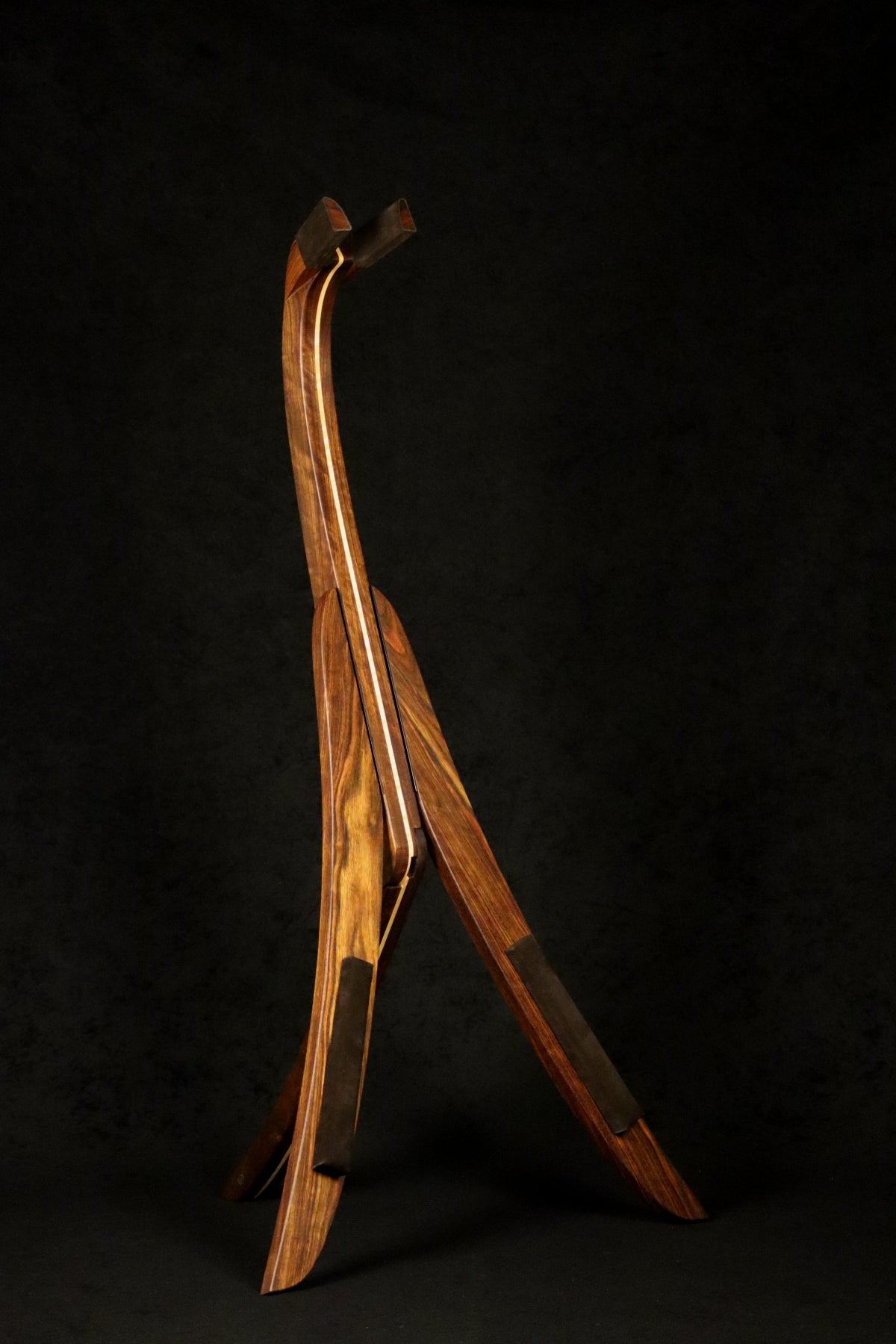 Folding chechen Caribbean rosewood and curly maple wood guitar floor stand full front image