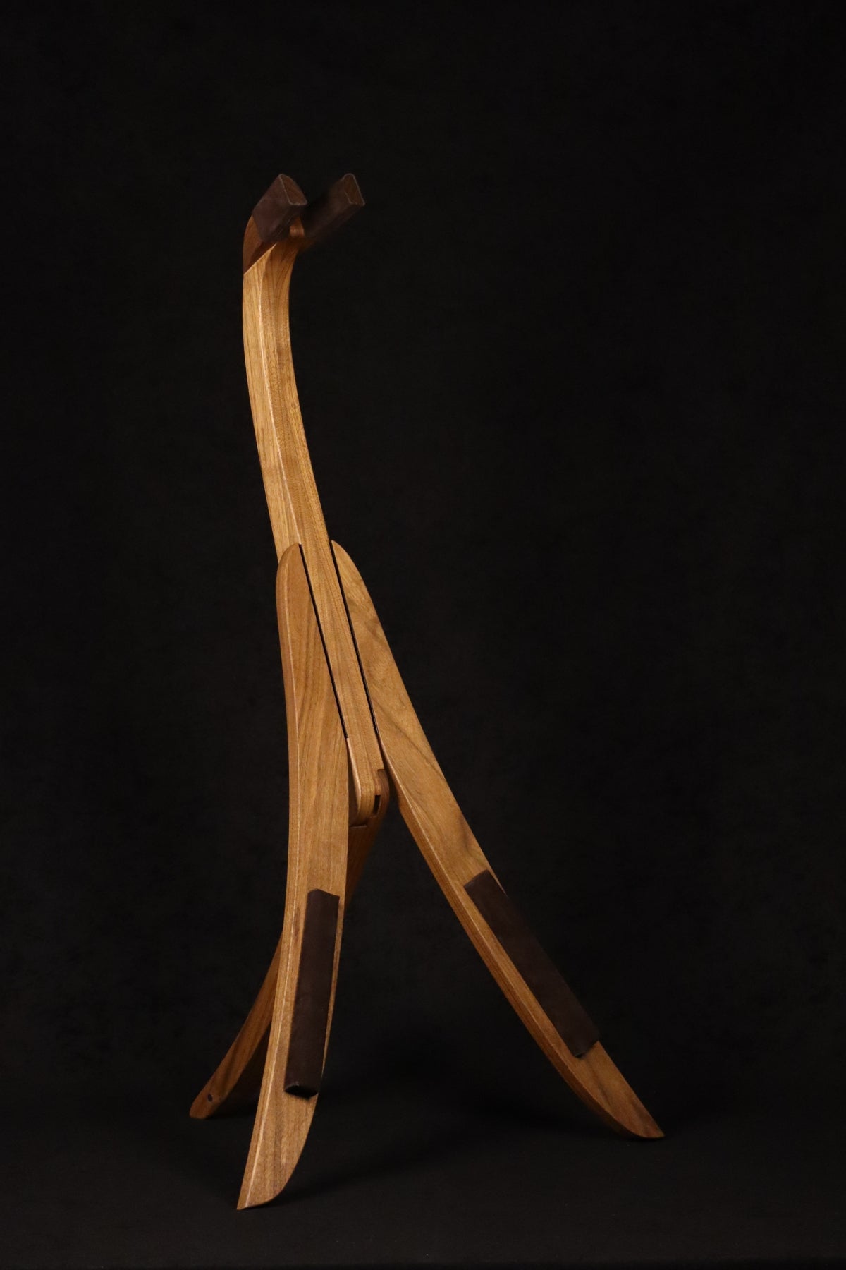Folding walnut wood guitar floor stand full front image