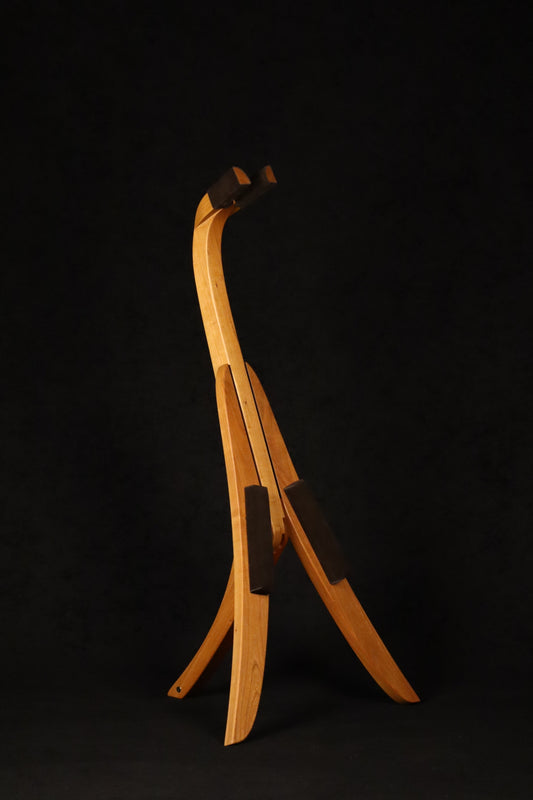 Folding cherry wood mandolin floor stand full front image
