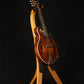 Folding cherry wood mandolin floor stand full front image with Eastman mandolin