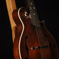 Folding cherry wood mandolin floor stand closeup front image with Eastman mandolin