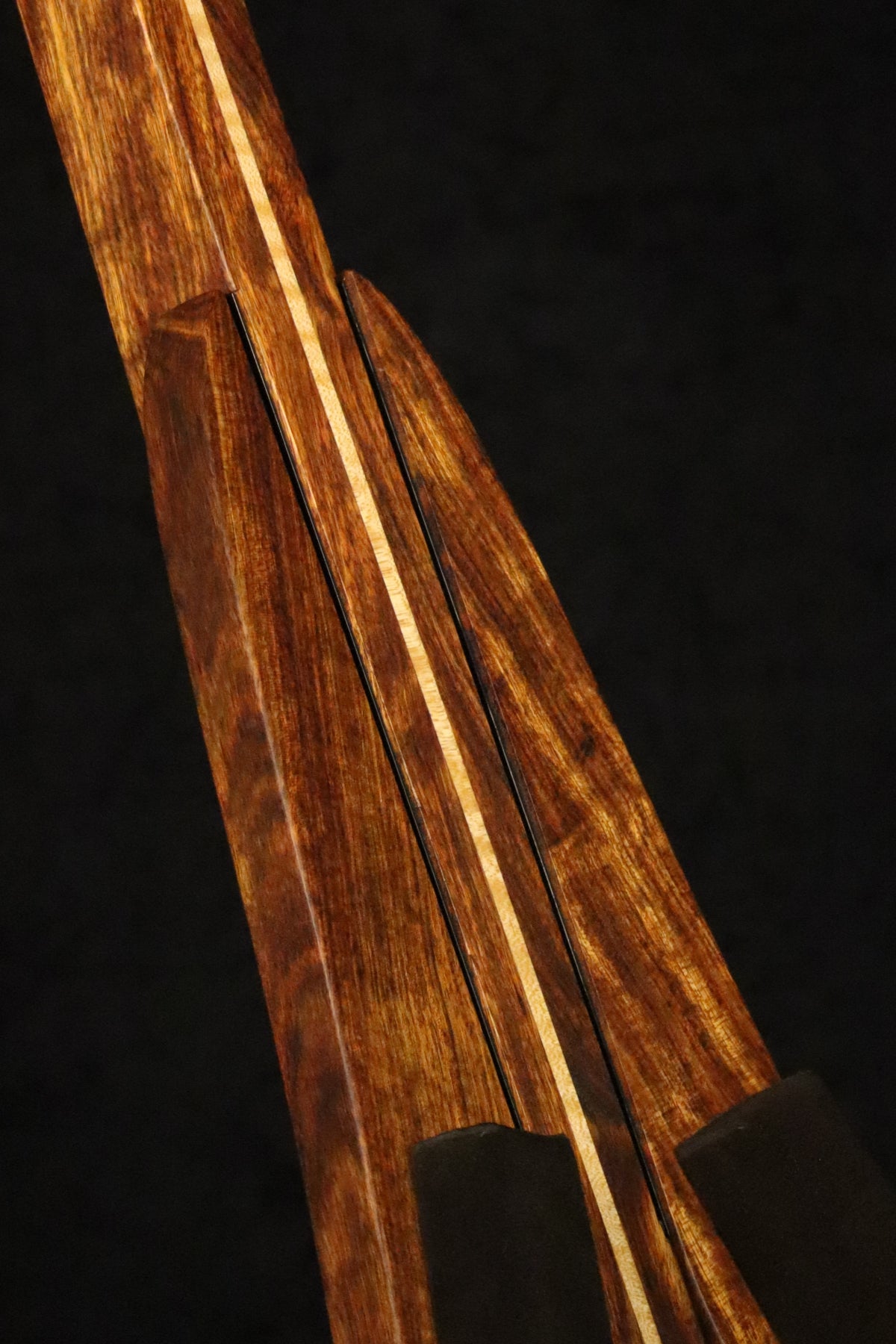 Folding chechen Caribbean rosewood and curly maple wood mandolin floor stand closeup front image