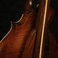 Folding morado Bolivian rosewood pau fero and curly maple wood mandolin floor stand closeup rear image with Eastman mandolin