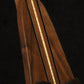 Folding walnut and curly maple wood mandolin floor stand closeup front image