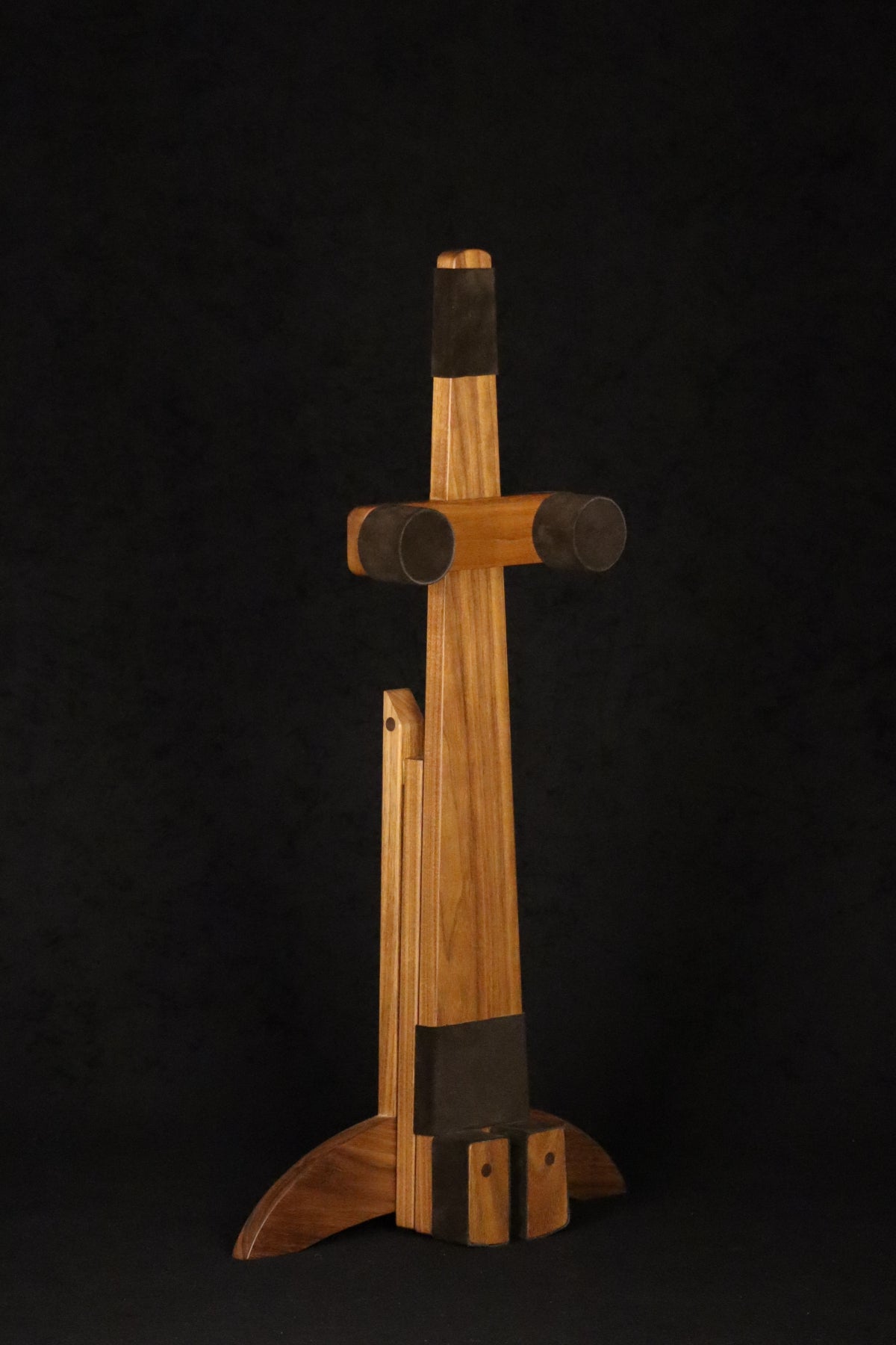Folding walnut wood mountain dulcimer floor stand folded full front image