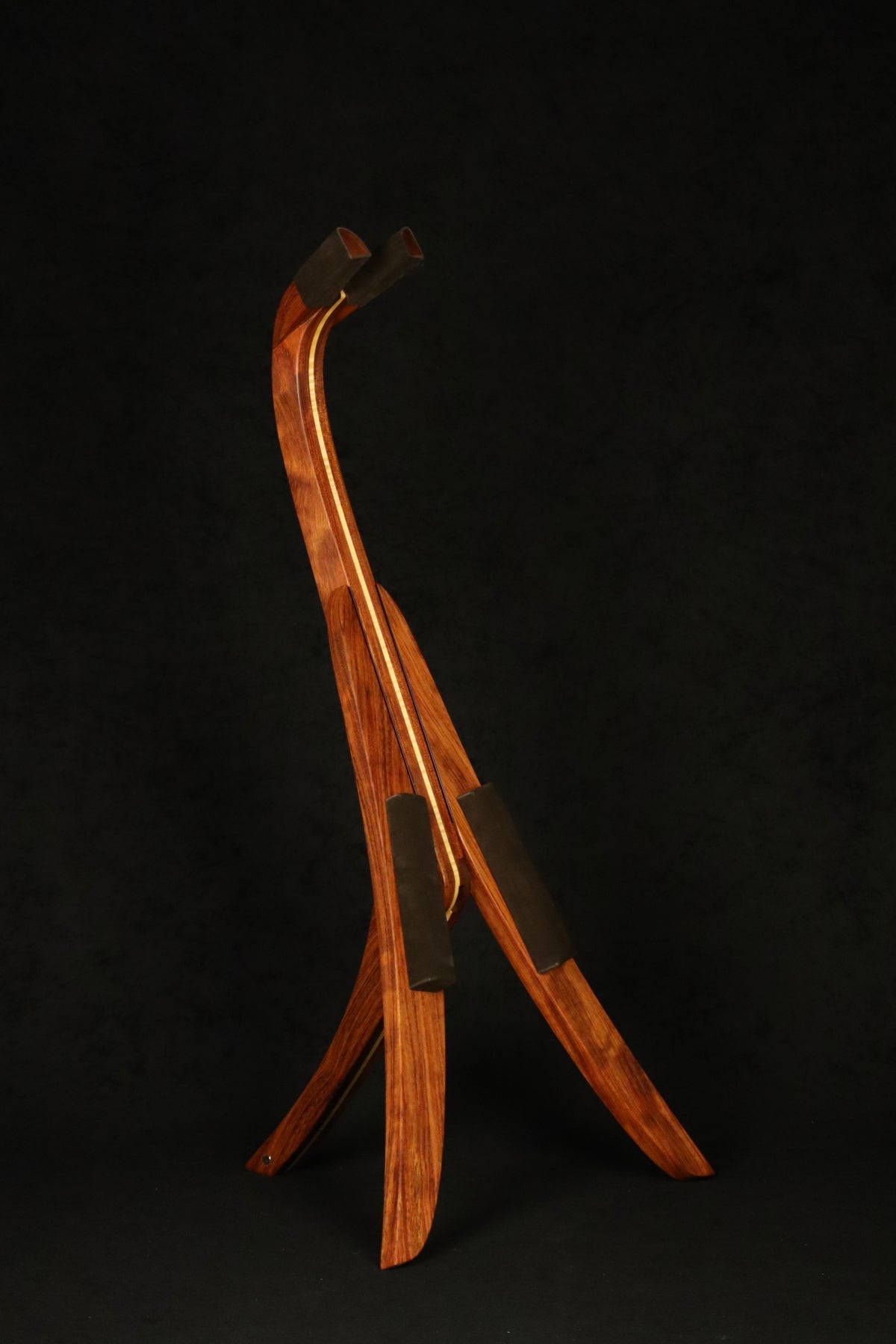 Folding bubinga rosewood and curly maple wood ukulele floor stand full front image