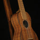 Folding sapele mahogany wood ukulele floor stand closeup front image with Martin ukulele
