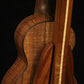 Folding sapele mahogany and curly maple wood ukulele floor stand closeup rear image with Martin ukulele
