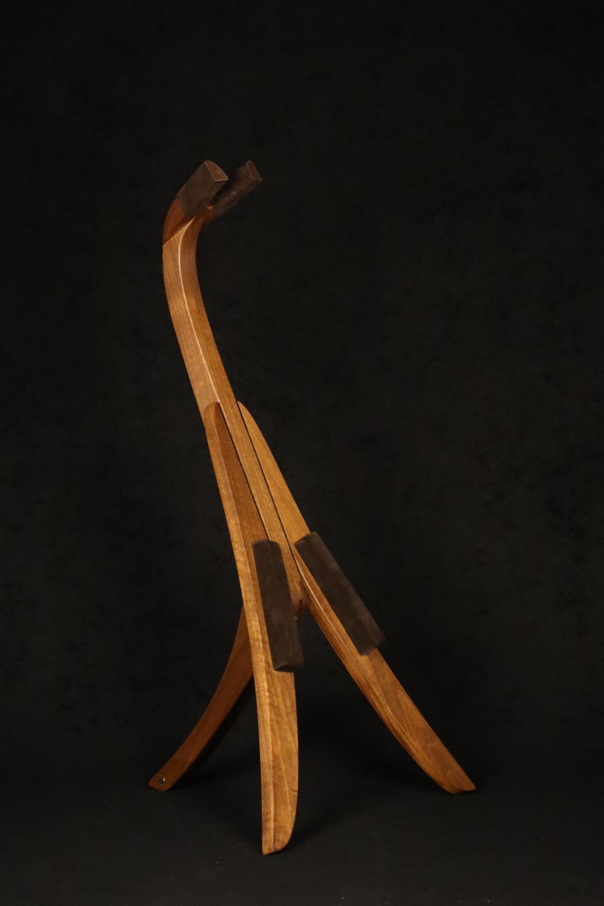 Folding walnut wood ukulele floor stand full front image