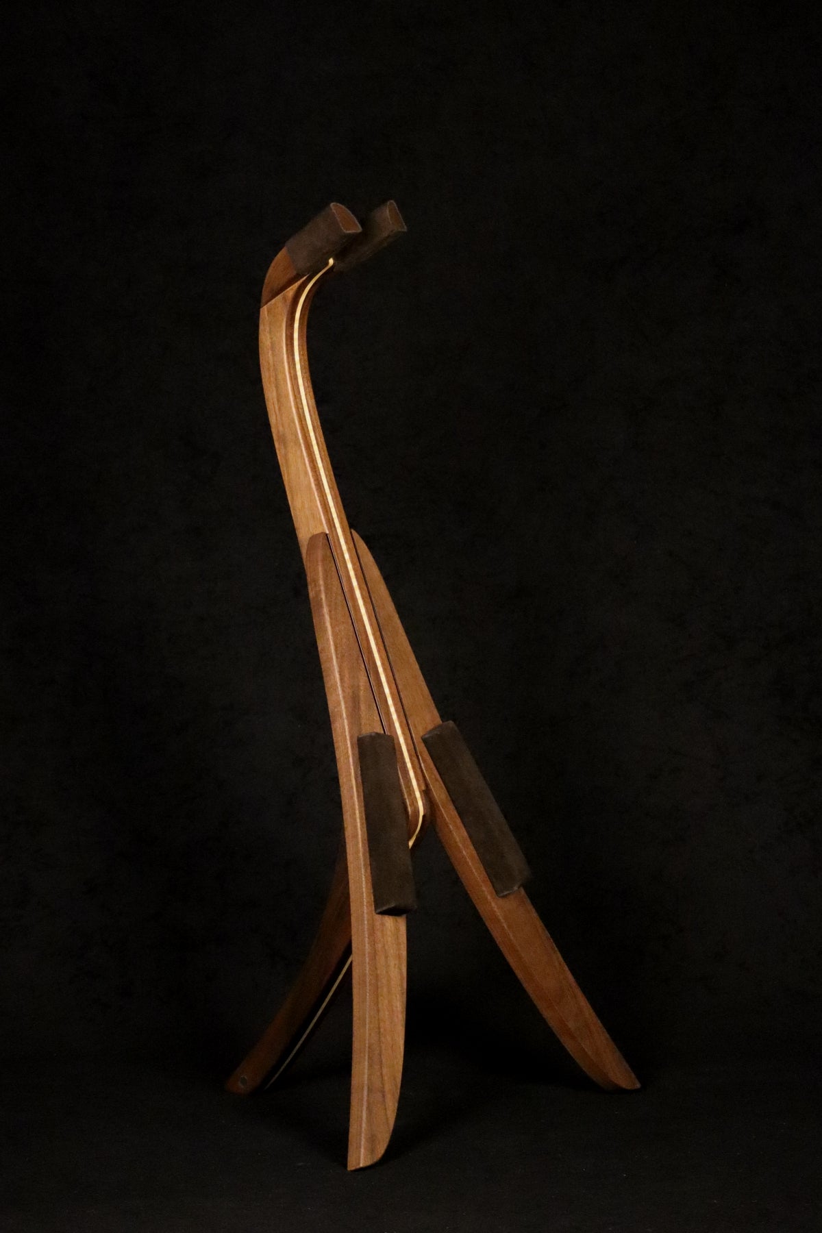 Folding walnut and curly maple wood ukulele floor stand full front image