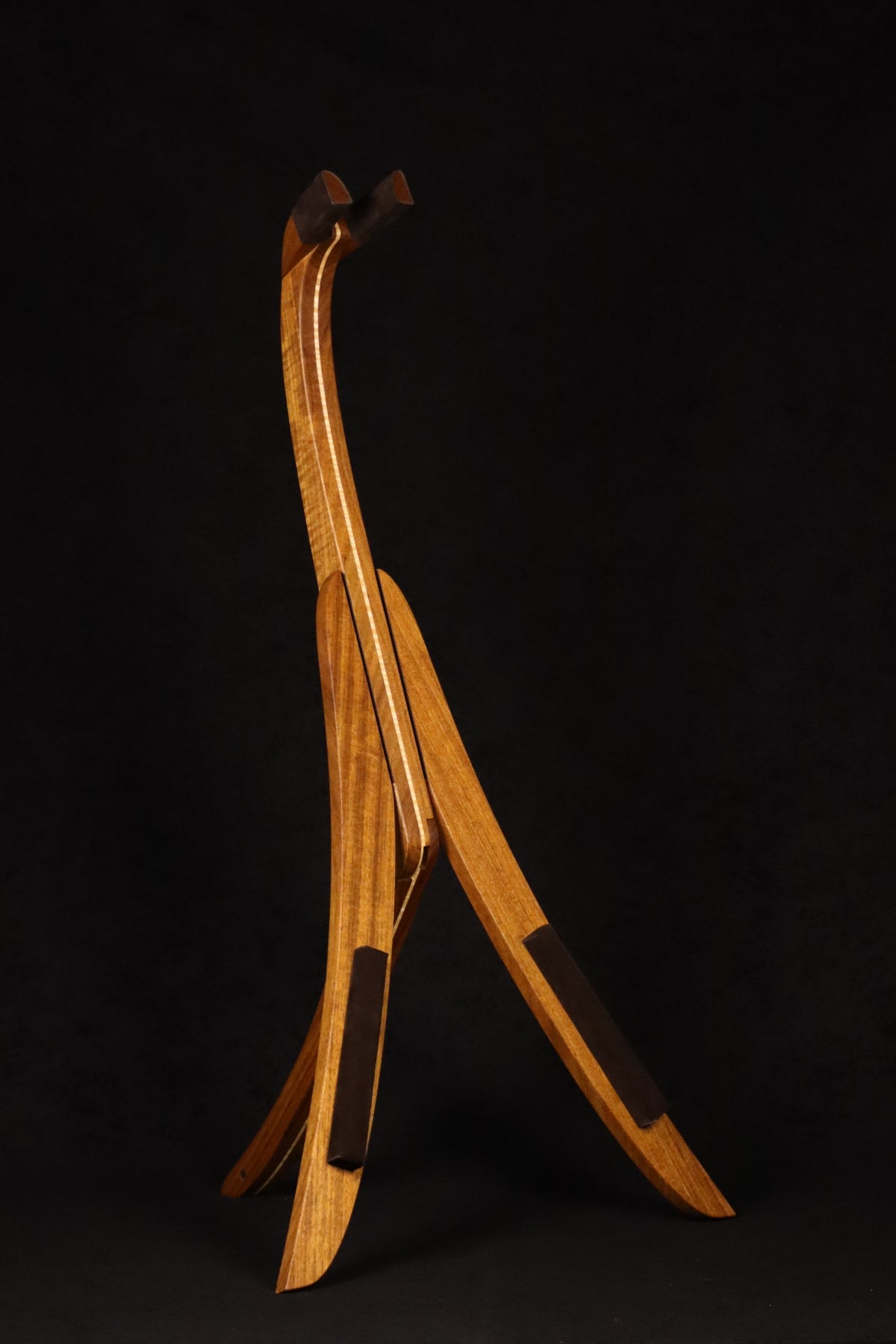 Folding sheuda ovangkol and curly maple wood guitar stand full front image