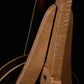 Folding curly maple wood banjo floor stand closeup rear image with Alvarez banjo