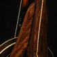 Folding chechen Caribbean rosewood and curly maple wood banjo floor stand closeup rear image with Alvarez banjo