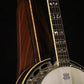 Folding morado Bolivian rosewood pau fero and curly maple wood banjo floor stand closeup front image with Alvarez banjo