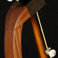Folding sapele mahogany wood banjo floor stand yoke detail image with Alvarez banjo