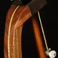 Folding sapele mahogany and curly maple wood banjo floor stand yoke detail image with Alvarez banjo