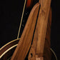 Folding walnut wood banjo floor stand closeup rear image with Alvarez banjo