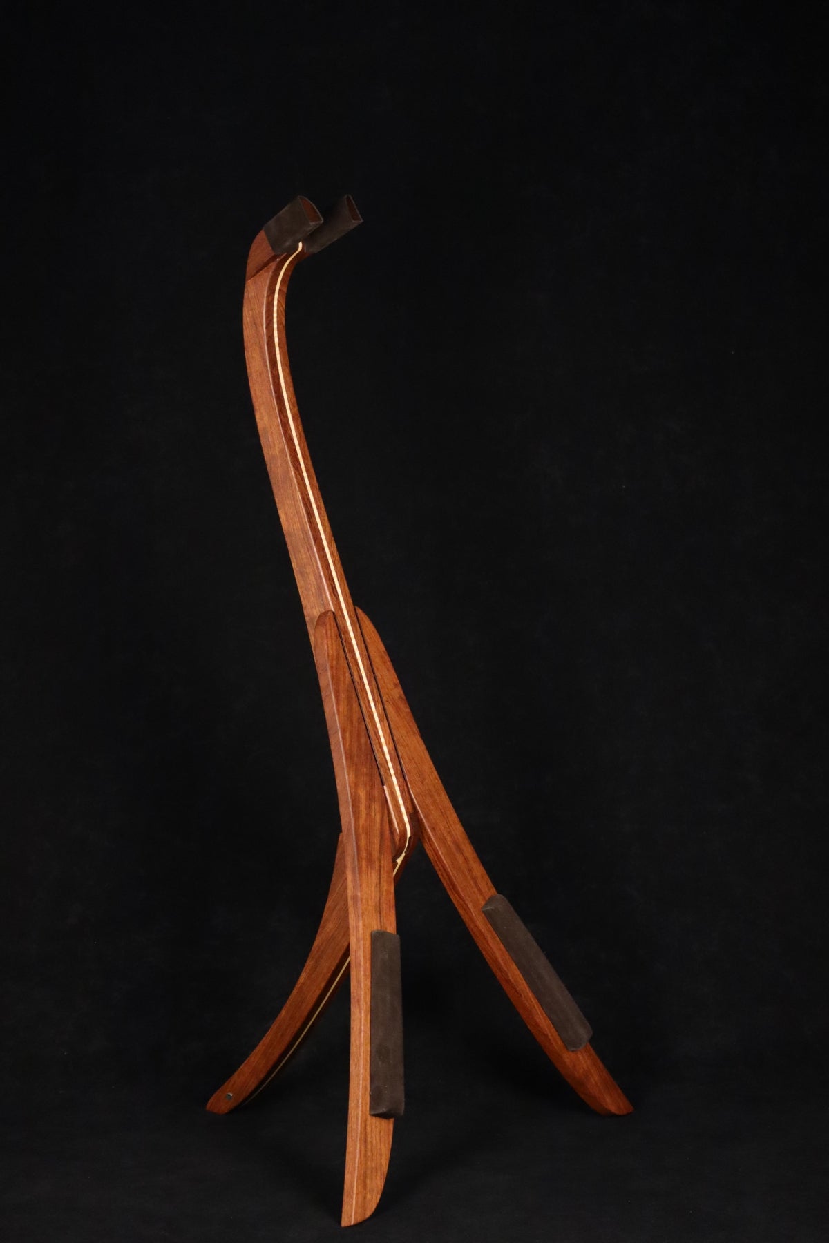 Folding bubinga rosewood and curly maple wood electric bass guitar floor stand full front image
