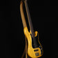 Folding walnut wood electric bass guitar floor stand full front image with Fender Precision 4 string fretless bass
