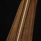 Folding walnut and curly maple wood electric bass guitar floor stand closeup front image