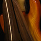 Folding walnut and curly maple wood electric bass guitar floor stand closeup rear image
