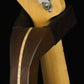 Folding walnut and curly maple wood electric bass guitar floor stand closeup yoke detail image