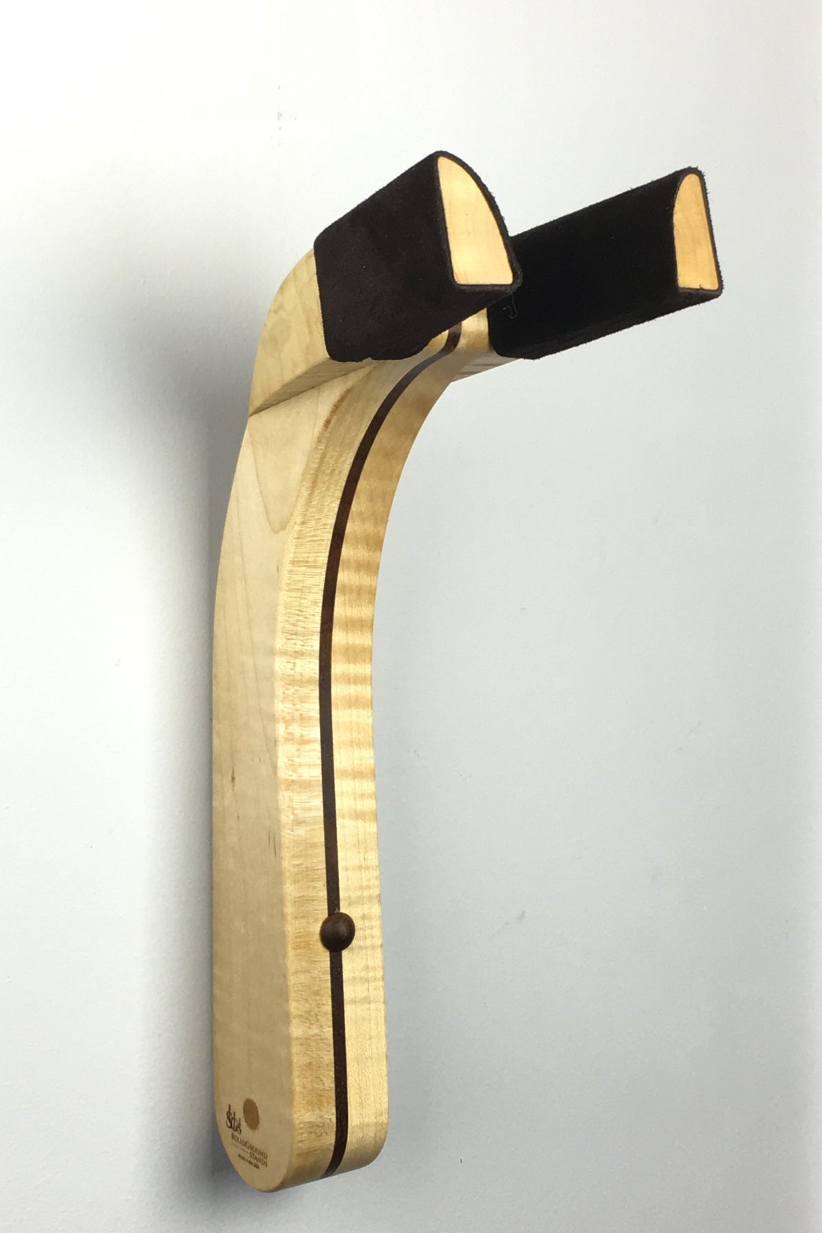 Curly maple and walnut wood guitar wall mount hanger