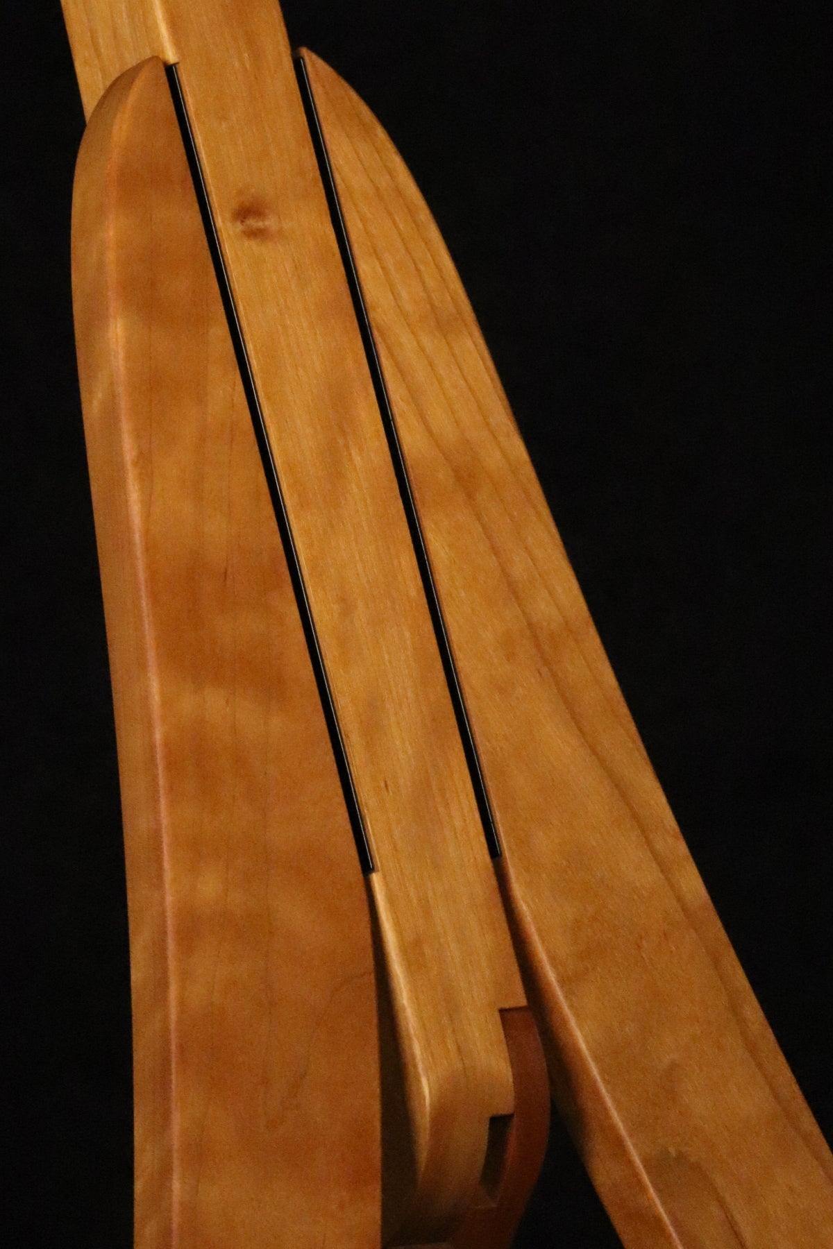 Folding cherry wood guitar floor stand closeup front image