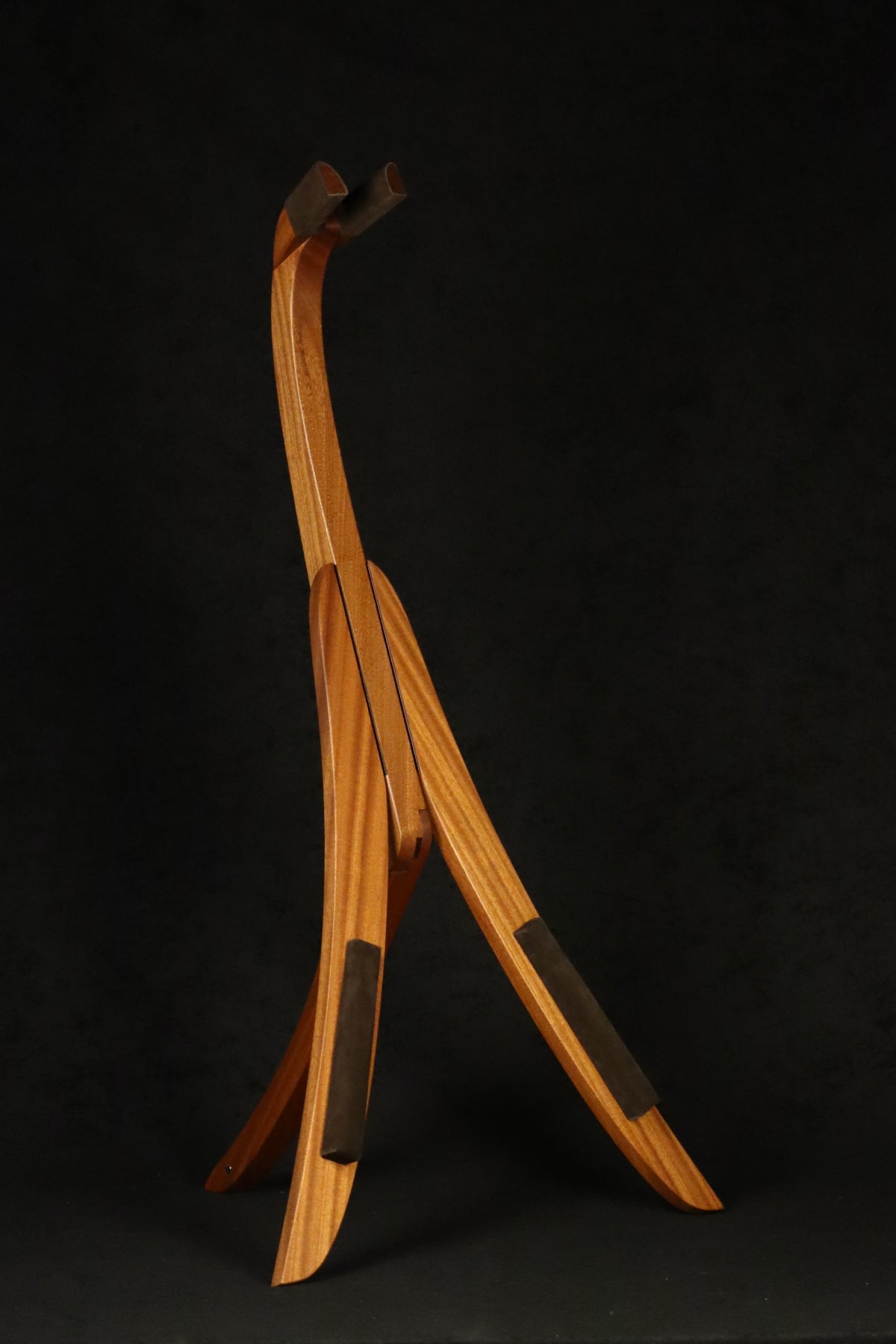 Folding sapele mahogany wood guitar floor stand full front image