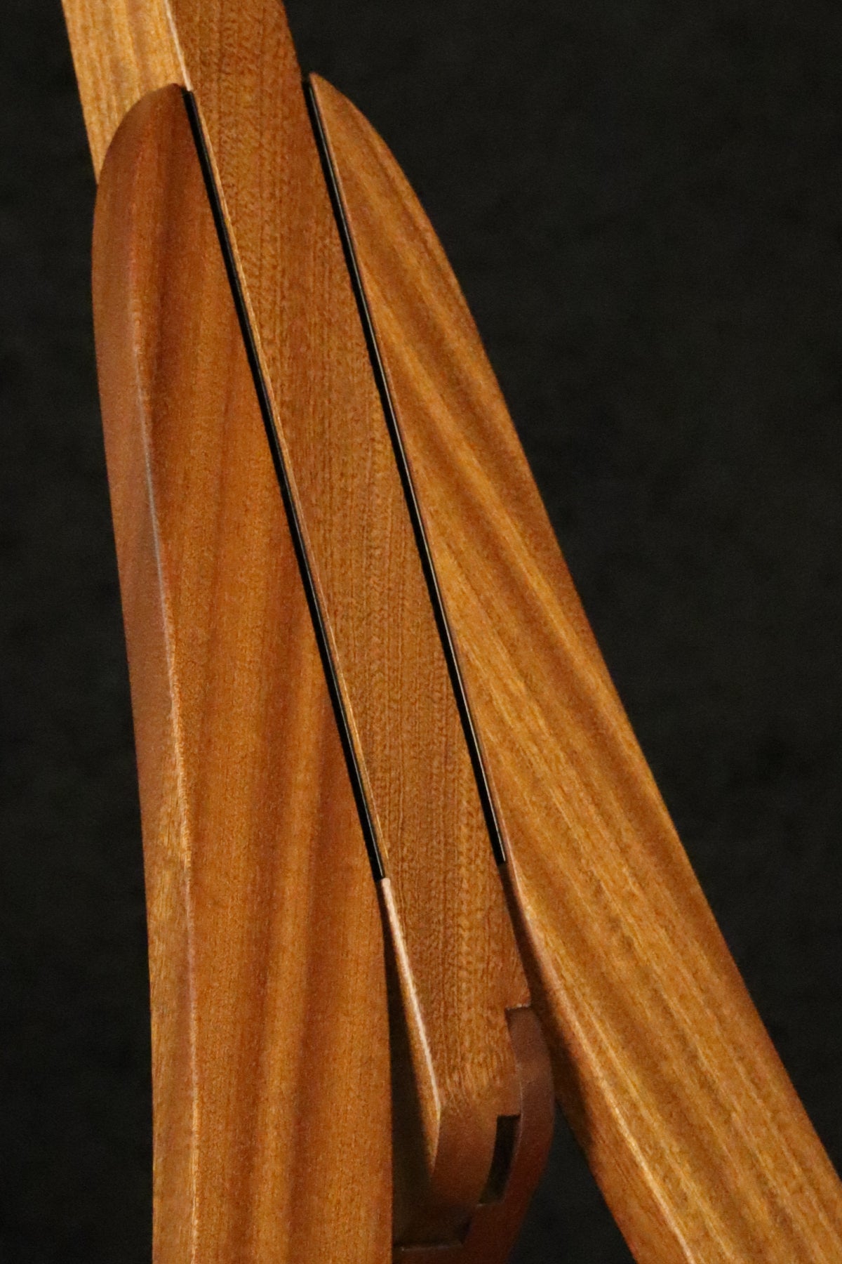 Folding sapele mahogany wood guitar floor stand closeup front image