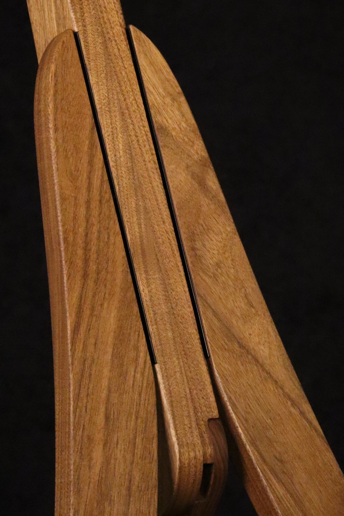 Folding walnut wood guitar floor stand closeup front image